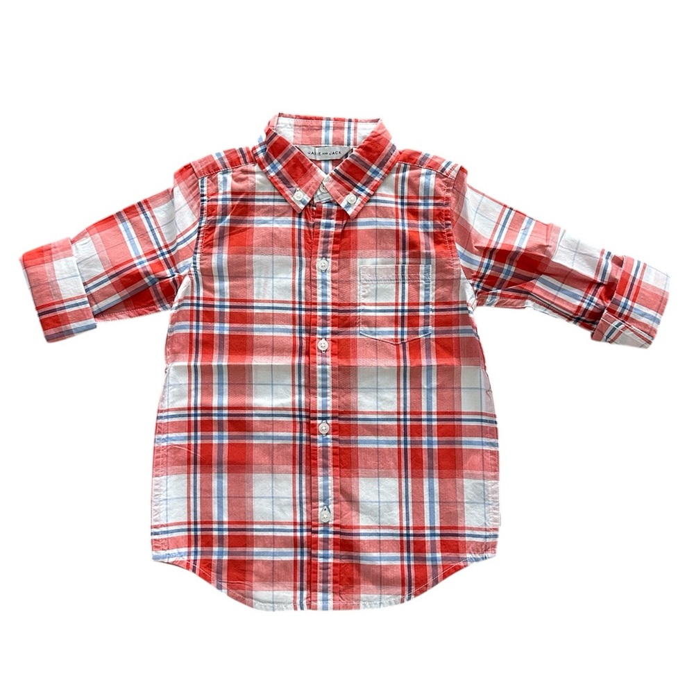 Janie and Jack Plaid Button Down Cotton Shirt Boys Size 3 NWT